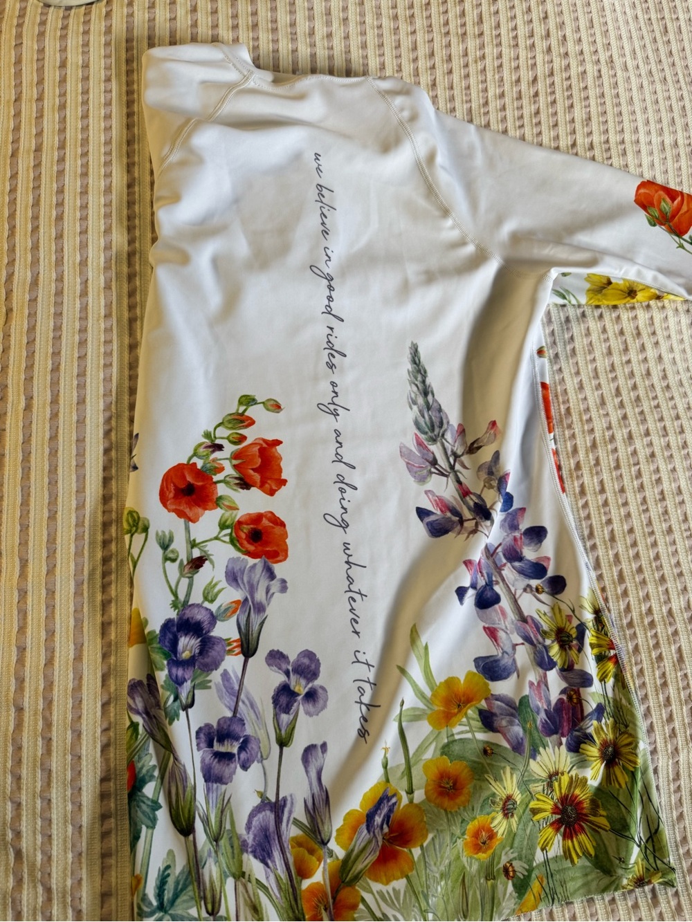 Women’s Floral Long-Sleeve Custom Top - White with Multicolor Garden Print - Picture 3 of 4